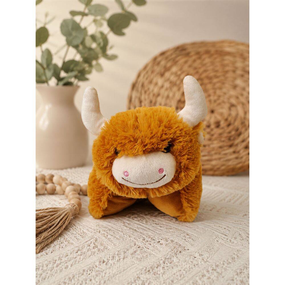 Pillow Pets Highland Cow 12" Mini Plush Pillow Stuffed Animal Soft Brown Cow